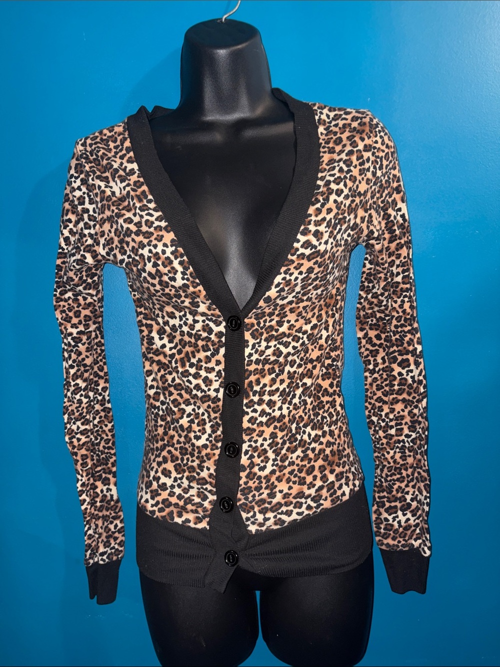 Heart Hips Leopard Print V-Neck Button Cardigan - Brown/Black